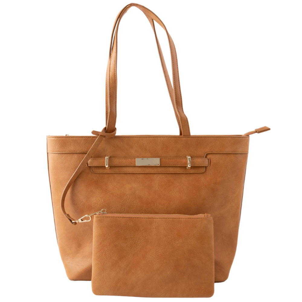 K&Co. Wild Flower Collection Large Tote Bag with Pouch - TAN